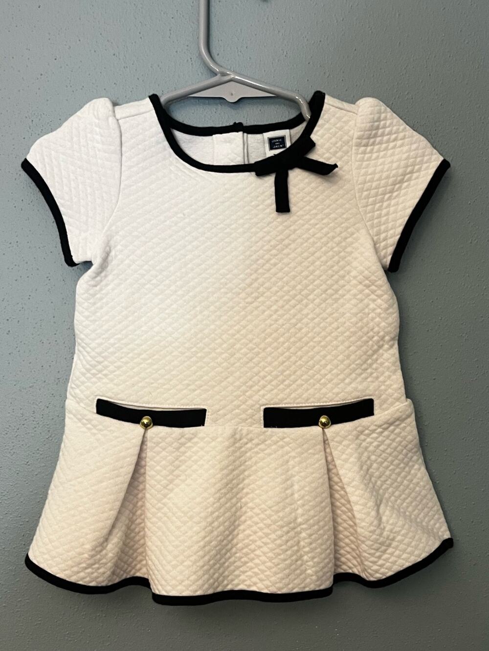 NWOT Janie and Jack Textured Dress with Black Trim and Bow